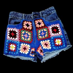 Farm Rio Crochet Denim Shorts Size 26
